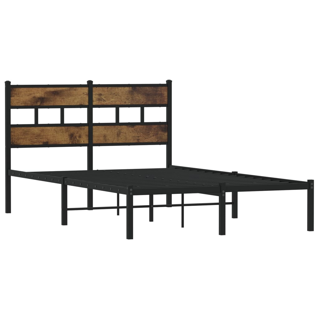 Smoked Oak Metal Bed Frame 120x190 cm - Small Double Size
