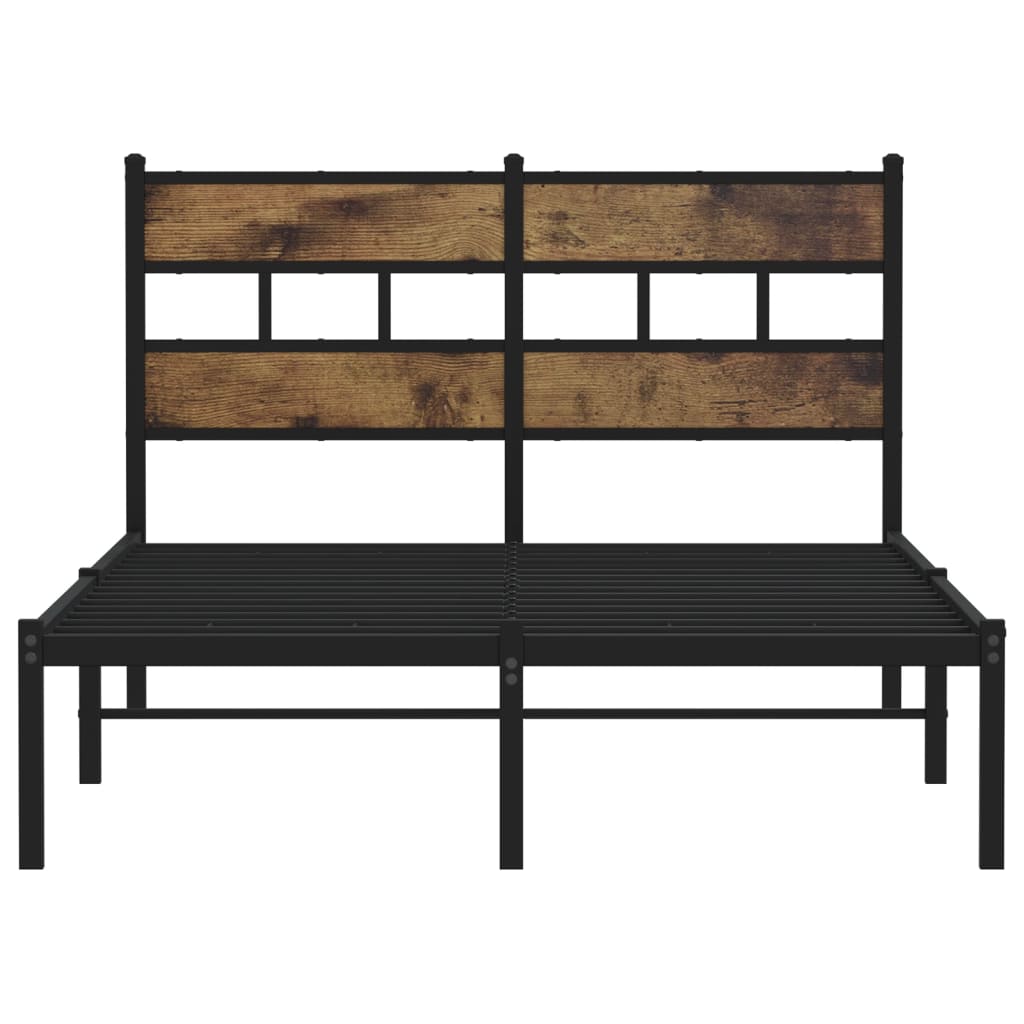 Modern Smoked Oak Metal Bed Frame 120x200 cm (Mattress Not Included)