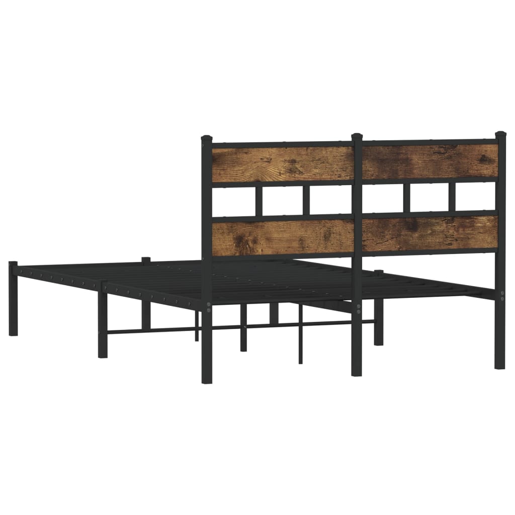 Modern Smoked Oak Metal Bed Frame 120x200 cm (Mattress Not Included)