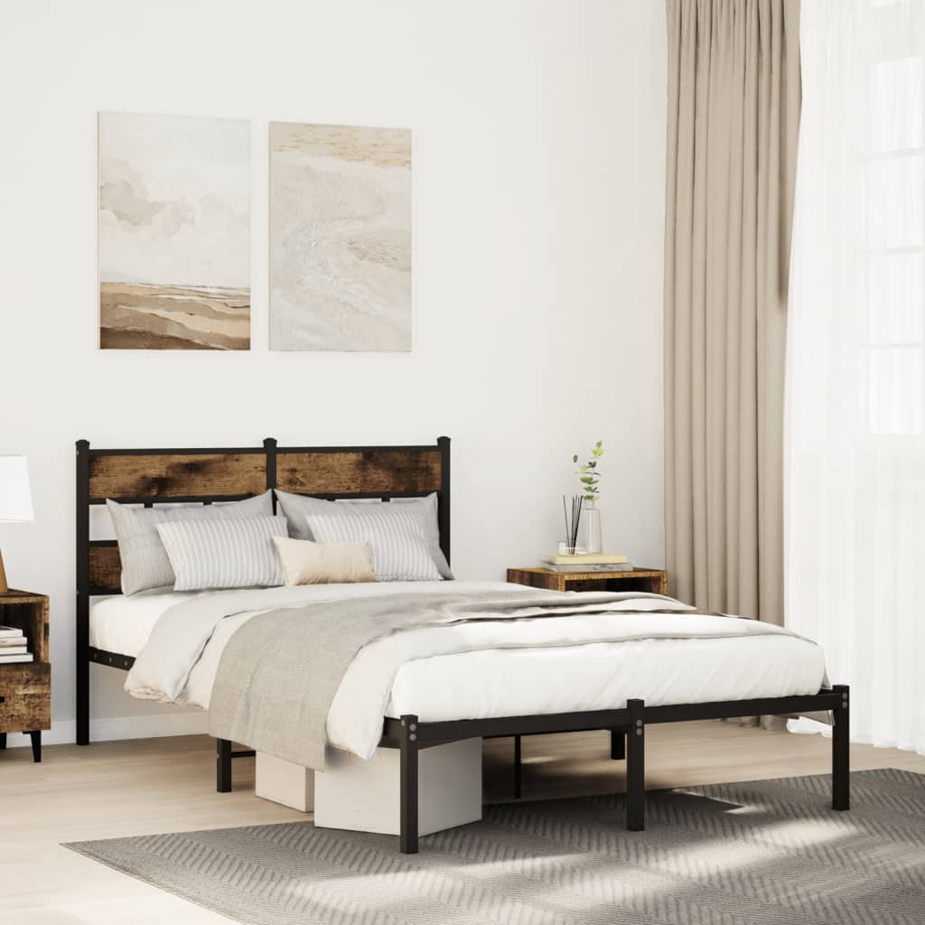 Modern Smoked Oak Metal Bed Frame 120x200 cm (Mattress Not Included)