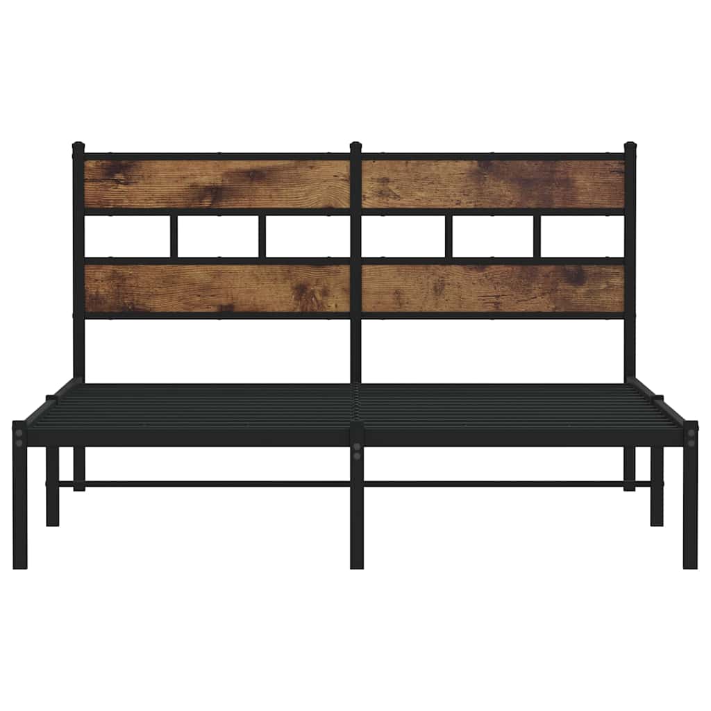 Smoked Oak Metal Bed Frame 140x190 cm - No Mattress Included
