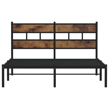 Smoked Oak Metal Bed Frame 140x190 cm - No Mattress Included