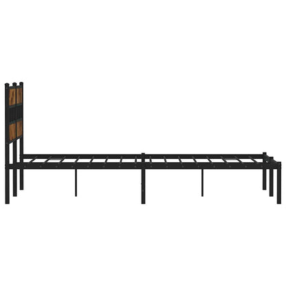 Smoked Oak Metal Bed Frame 140x190 cm - No Mattress Included