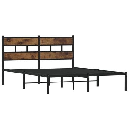 Smoked Oak Metal Bed Frame 140x200 cm - Modern & Durable