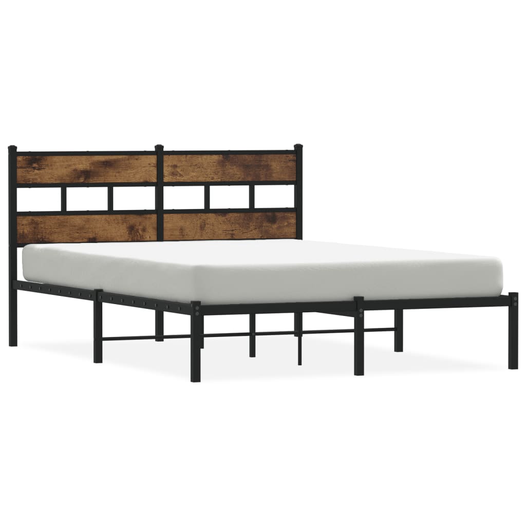 King Size Metal Bed Frame, Smoked Oak Finish, 150x200 cm