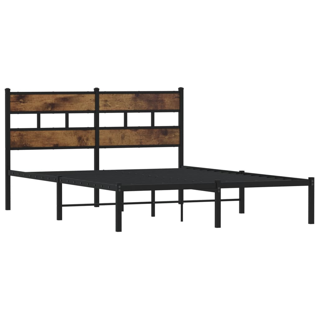 King Size Metal Bed Frame, Smoked Oak Finish, 150x200 cm