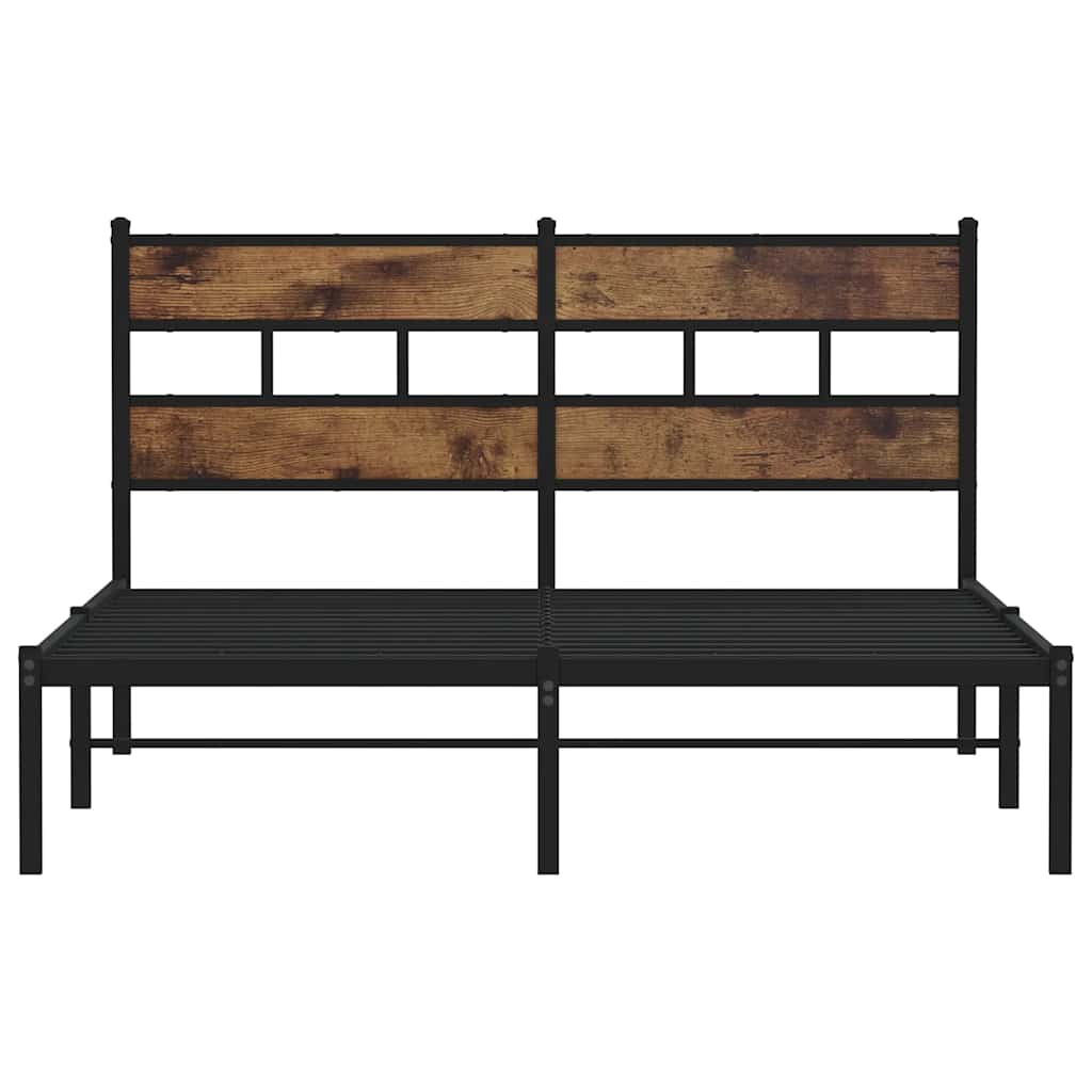 King Size Metal Bed Frame, Smoked Oak Finish, 150x200 cm