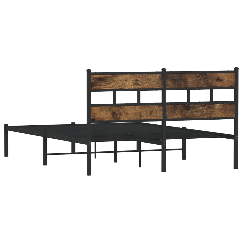 Smoked Oak Metal Bed Frame 160x200 cm - No Mattress Included