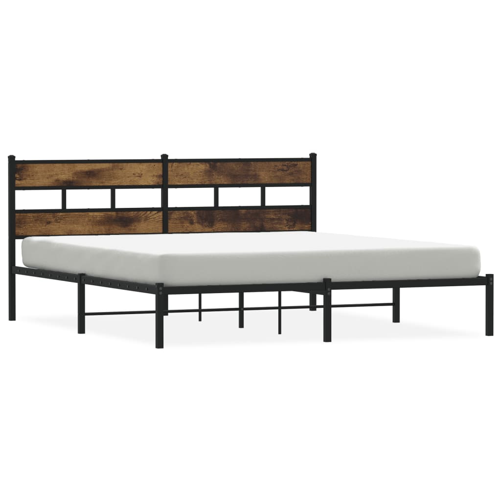 Smoked Oak Metal Bed Frame 183x213 cm - No Mattress Included