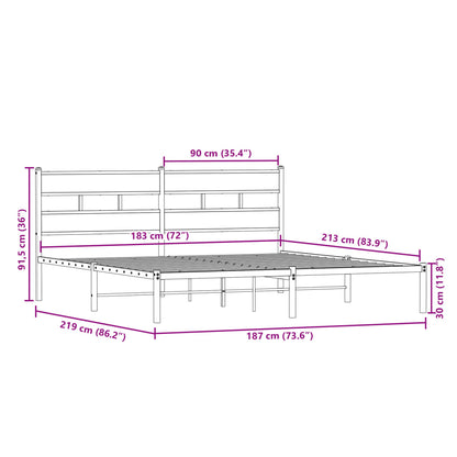 Smoked Oak Metal Bed Frame 183x213 cm - No Mattress Included