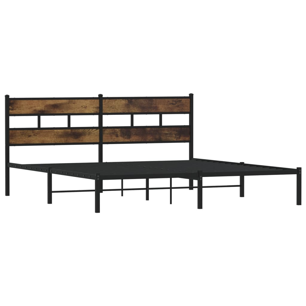 Smoked Oak Metal Bed Frame 193x203 cm - No Mattress Included
