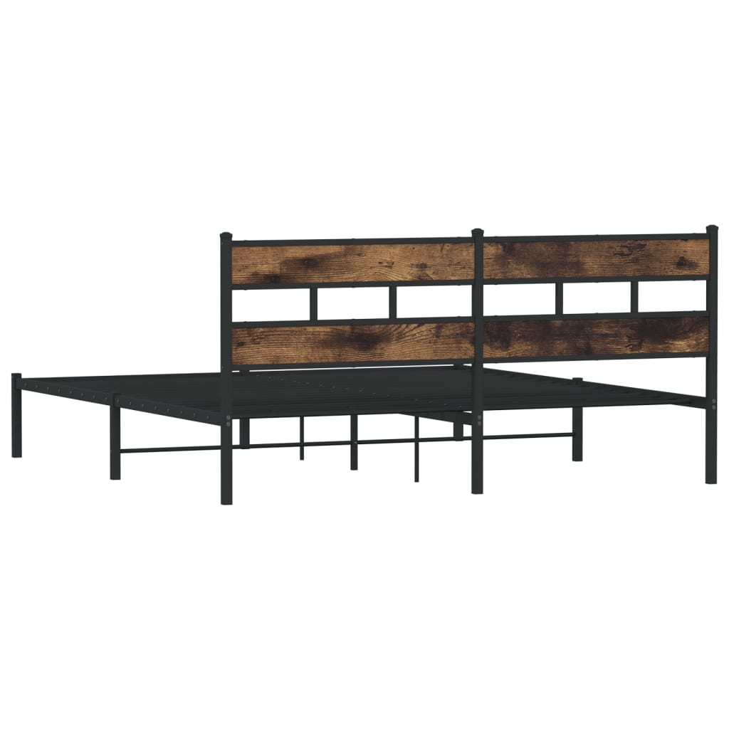 Smoked Oak Metal Bed Frame 193x203 cm - No Mattress Included