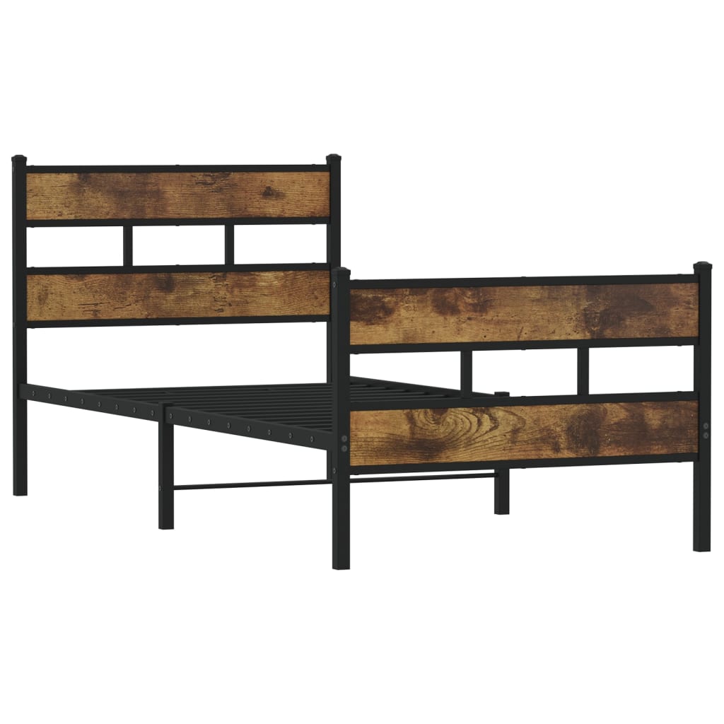 Smoked Oak Metal Bed Frame 75x190 cm - Small Single