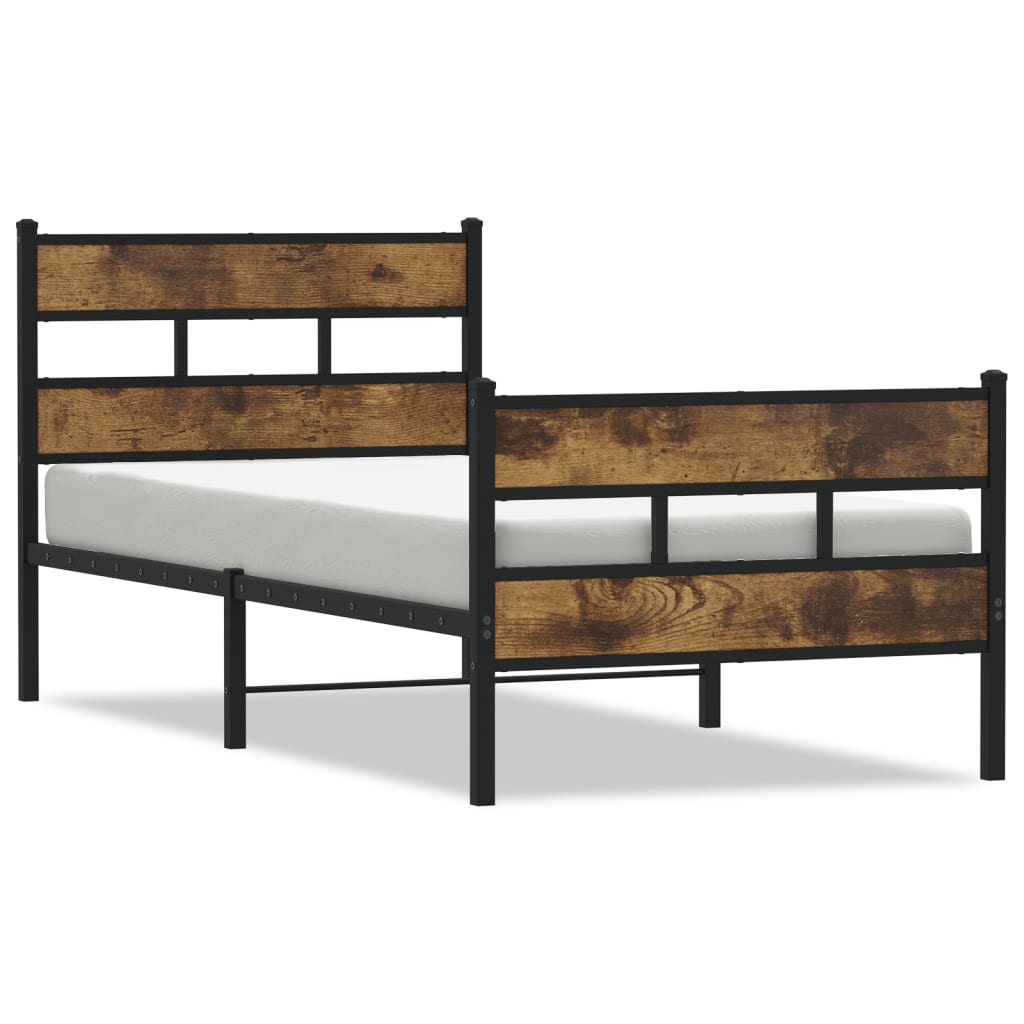 Smoked Oak Metal Bed Frame 90x190 cm Single - No Mattress