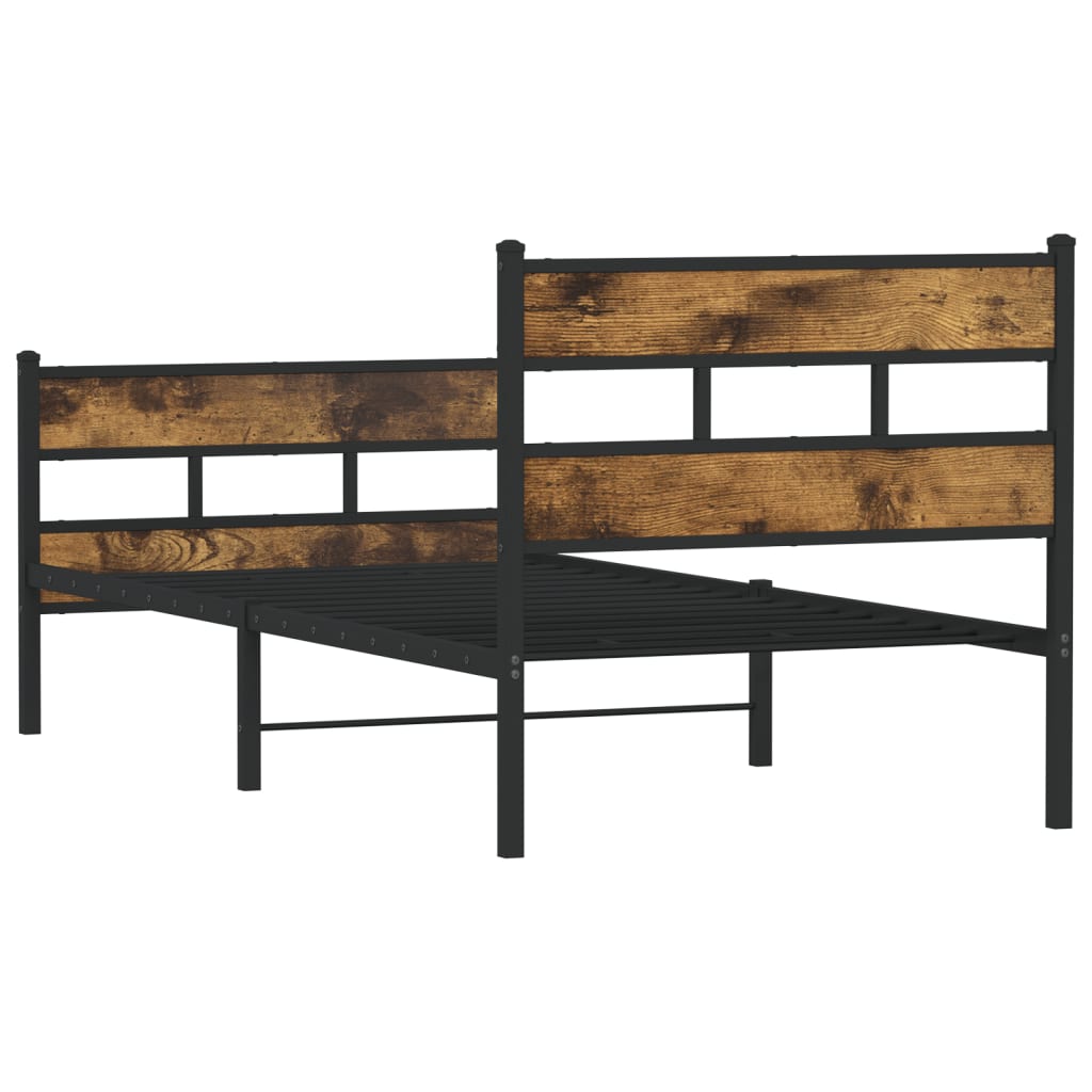 Smoked Oak Metal Bed Frame 90x190 cm Single - No Mattress
