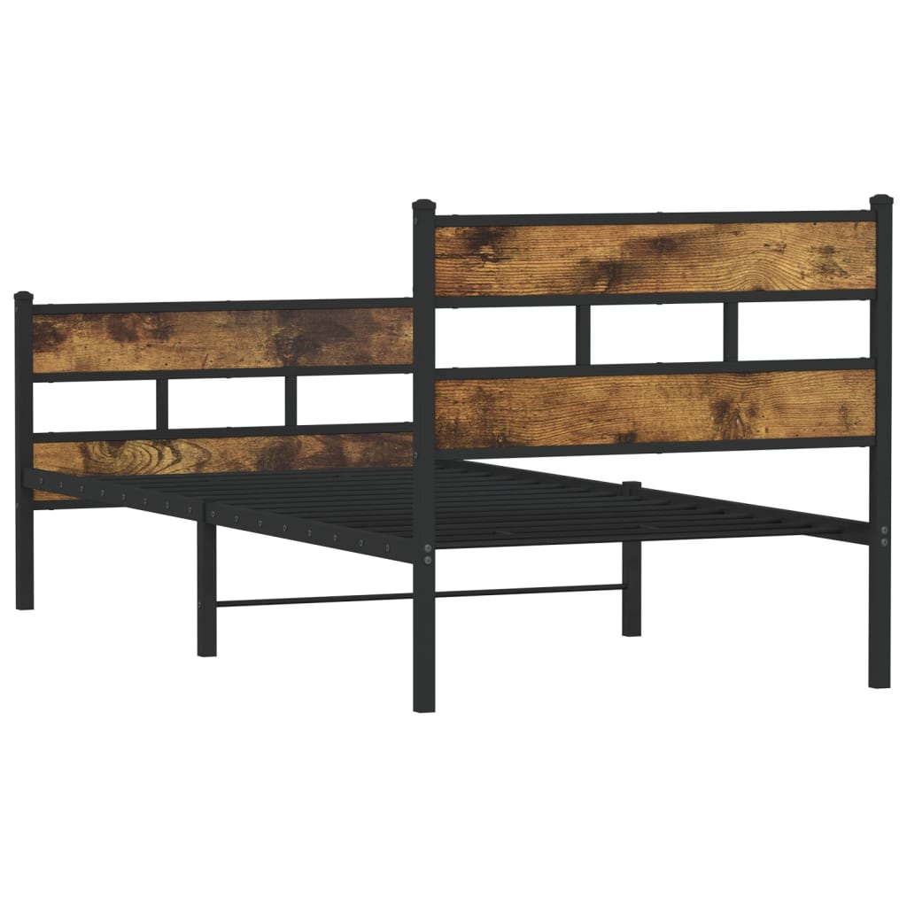 Smoked Oak Metal Bed Frame 107x203 cm - Mattress Not Included
