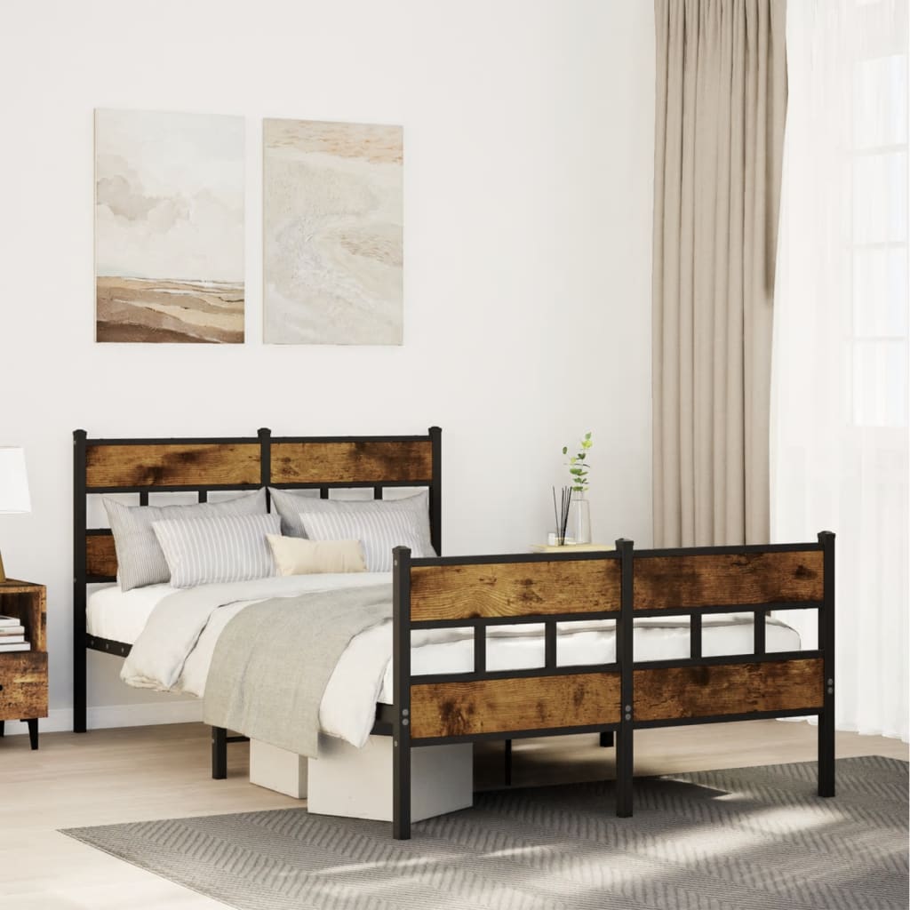 Smoked Oak Metal Bed Frame 120x200 cm - No Mattress Included