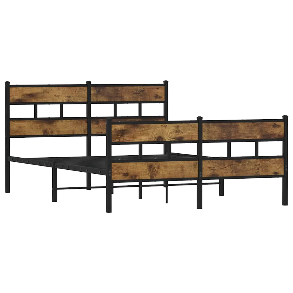 Smoked Oak Metal Bed Frame - Double 135x190 cm, No Mattress