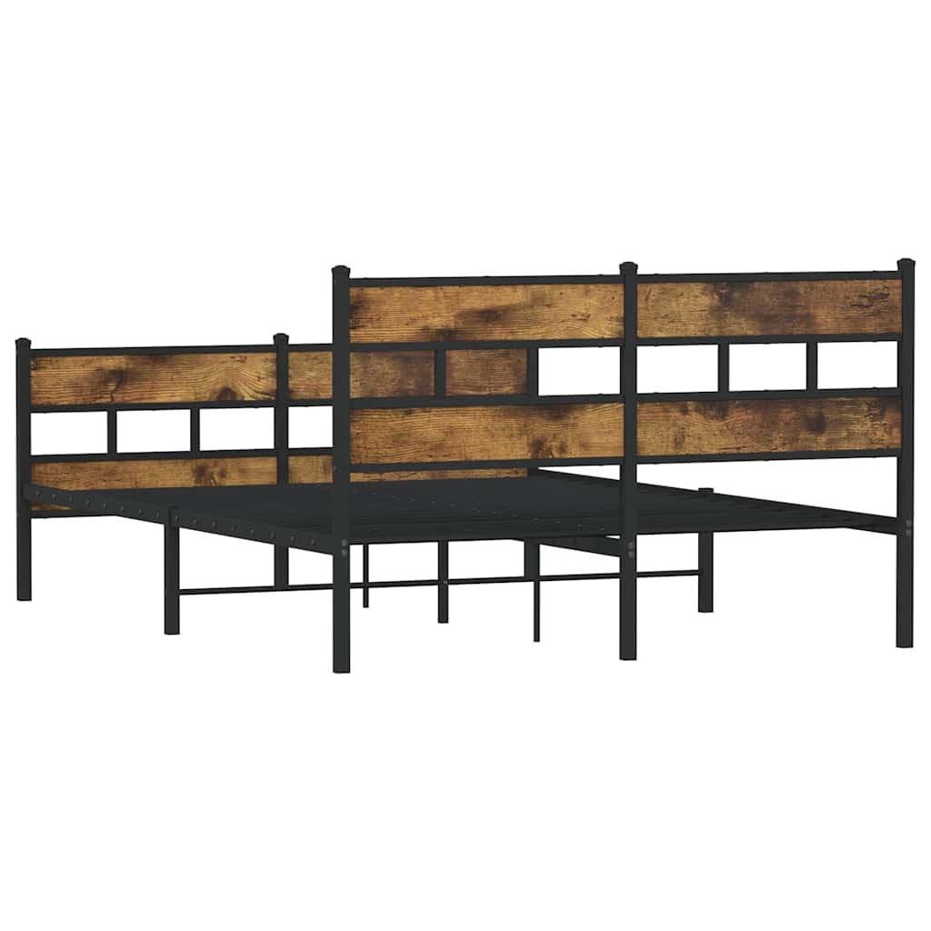 Smoked Oak Metal Bed Frame - Double 135x190 cm, No Mattress