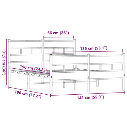Smoked Oak Metal Bed Frame - Double 135x190 cm, No Mattress