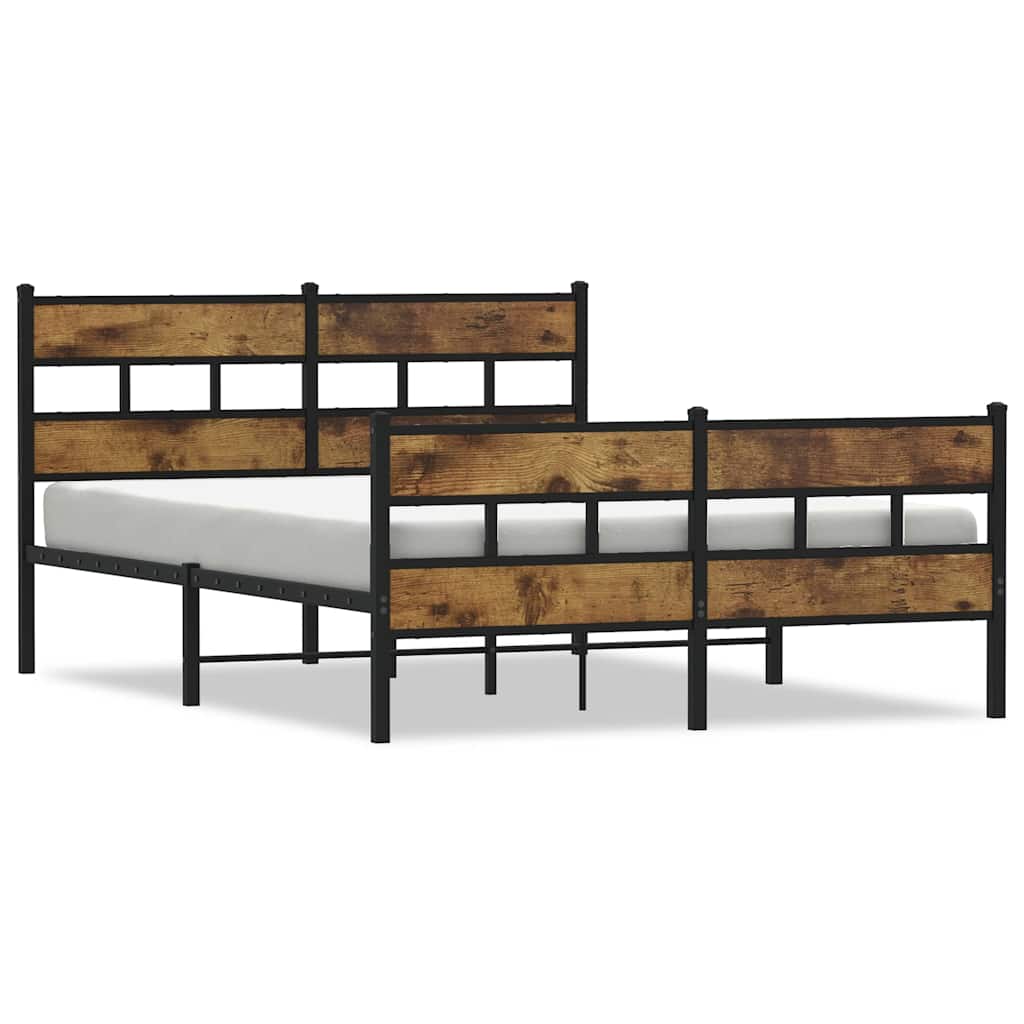 Smoked Oak Metal Bed Frame, 140x190 cm - Sleek, No Mattress Included