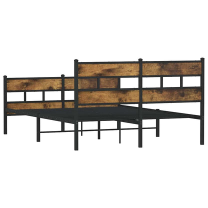 Smoked Oak Metal Bed Frame, 140x190 cm - Sleek, No Mattress Included