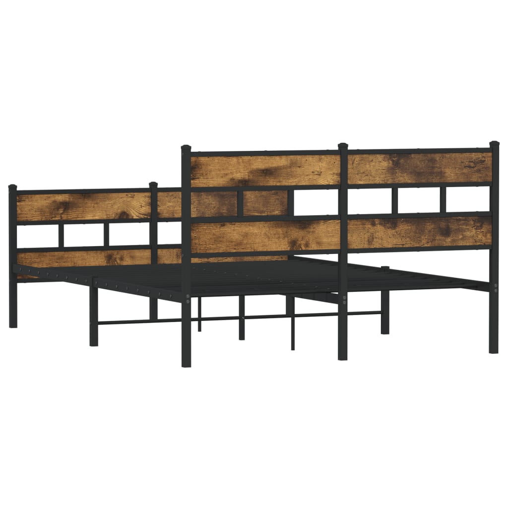 Smoked Oak 140x200 cm Metal Bed Frame - No Mattress Included