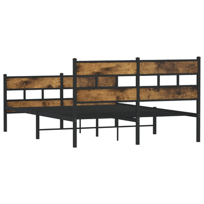 Smoked Oak 140x200 cm Metal Bed Frame - No Mattress Included