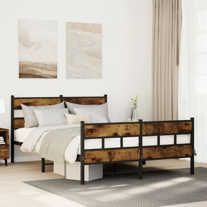 Smoked Oak 140x200 cm Metal Bed Frame - No Mattress Included