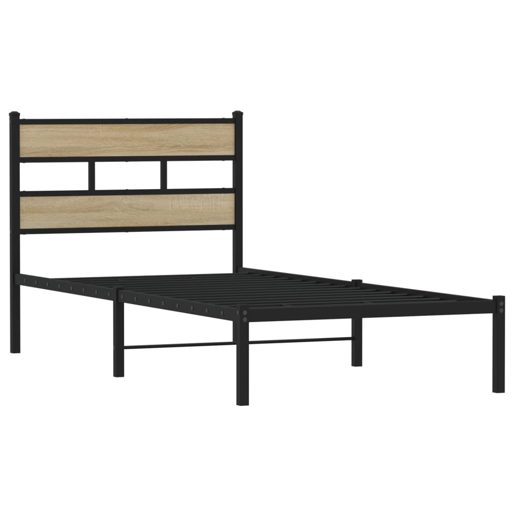 Sonoma Oak Metal Bed Frame 75x190 cm - Small Single