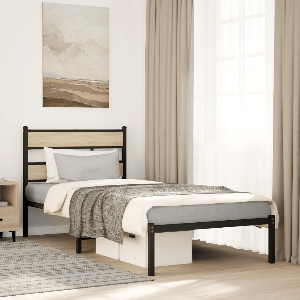 Sonoma Oak Metal Bed Frame 75x190 cm - Small Single