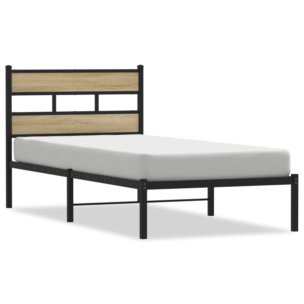 Sonoma Oak Metal Bed Frame 90x190 cm Single - No Mattress Included