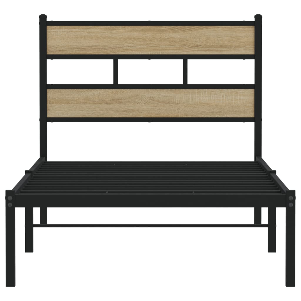 Sonoma Oak Metal Bed Frame 90x200 cm - No Mattress Included