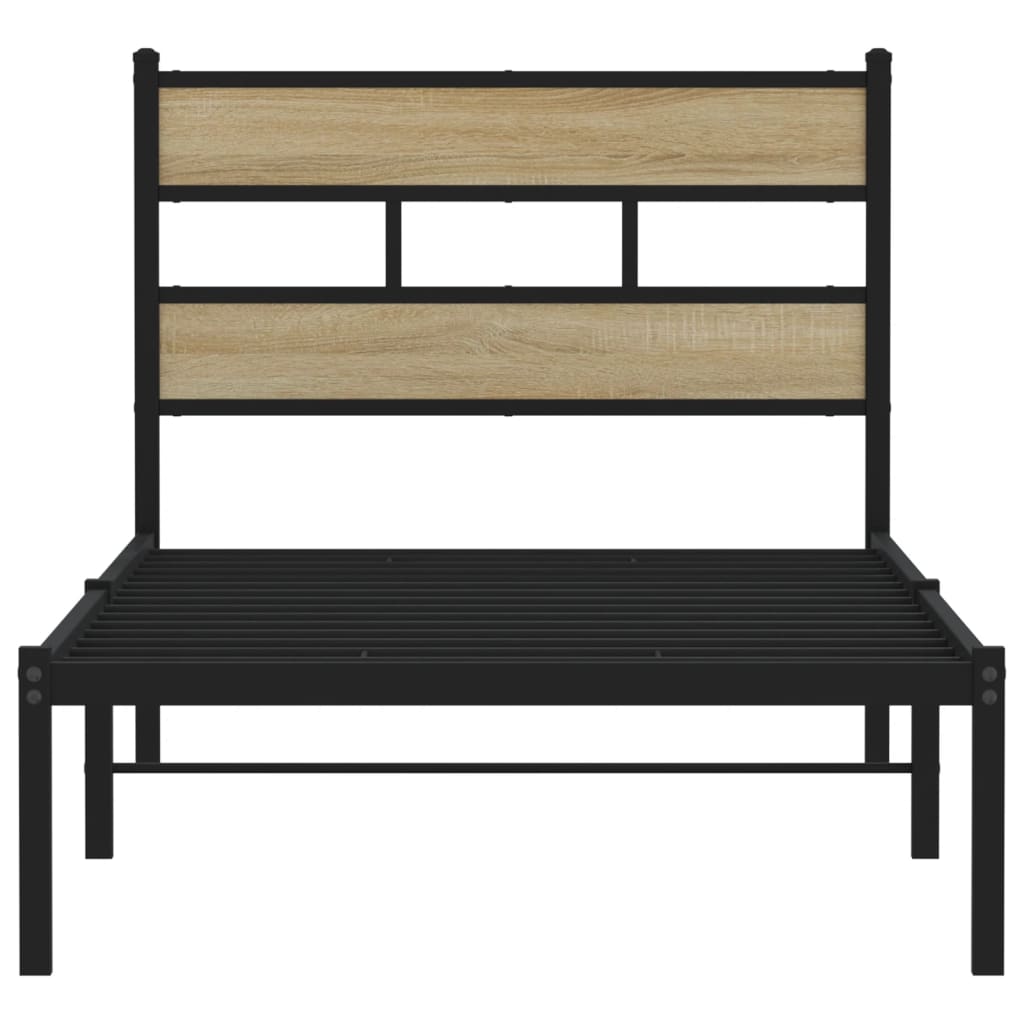 Sonoma Oak Metal Bed Frame 100x200 cm - No Mattress Included