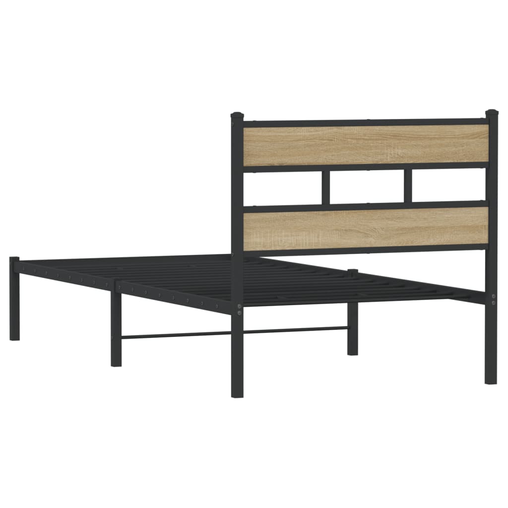 Sonoma Oak Metal Bed Frame 100x200 cm - No Mattress Included