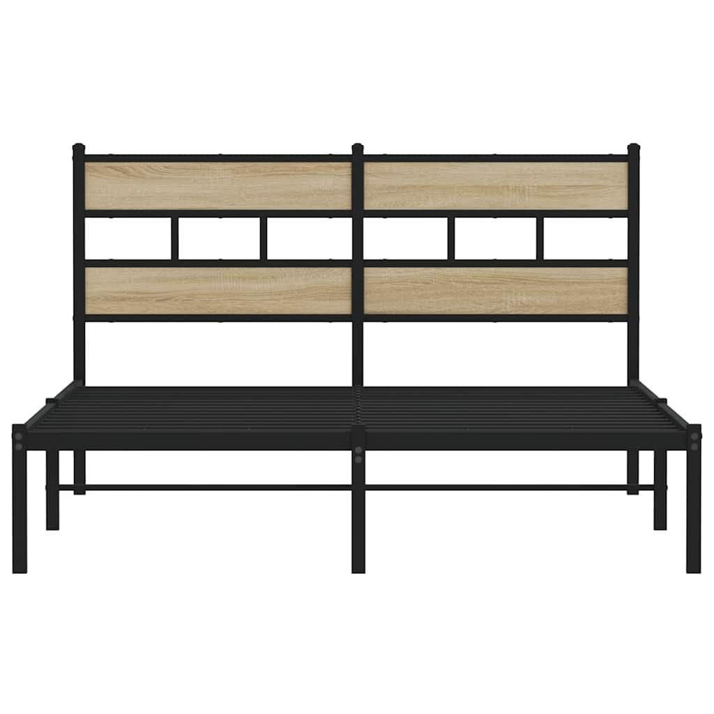 Sonoma Oak Metal Bed Frame 140x190 cm - Stylish & Sturdy Design