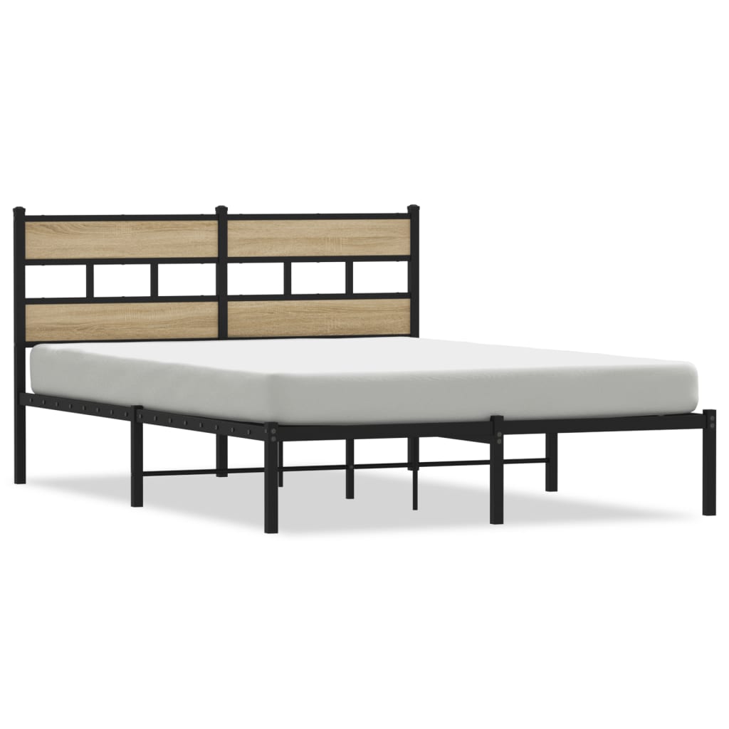 Sonoma Oak Metal Bed Frame 140x200 cm - Sturdy and Stylish Design