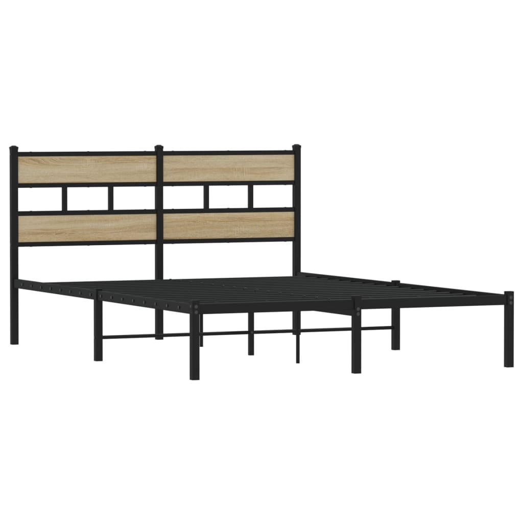 King Size Metal Bed Frame - Sonoma Oak Finish, 150x200 cm