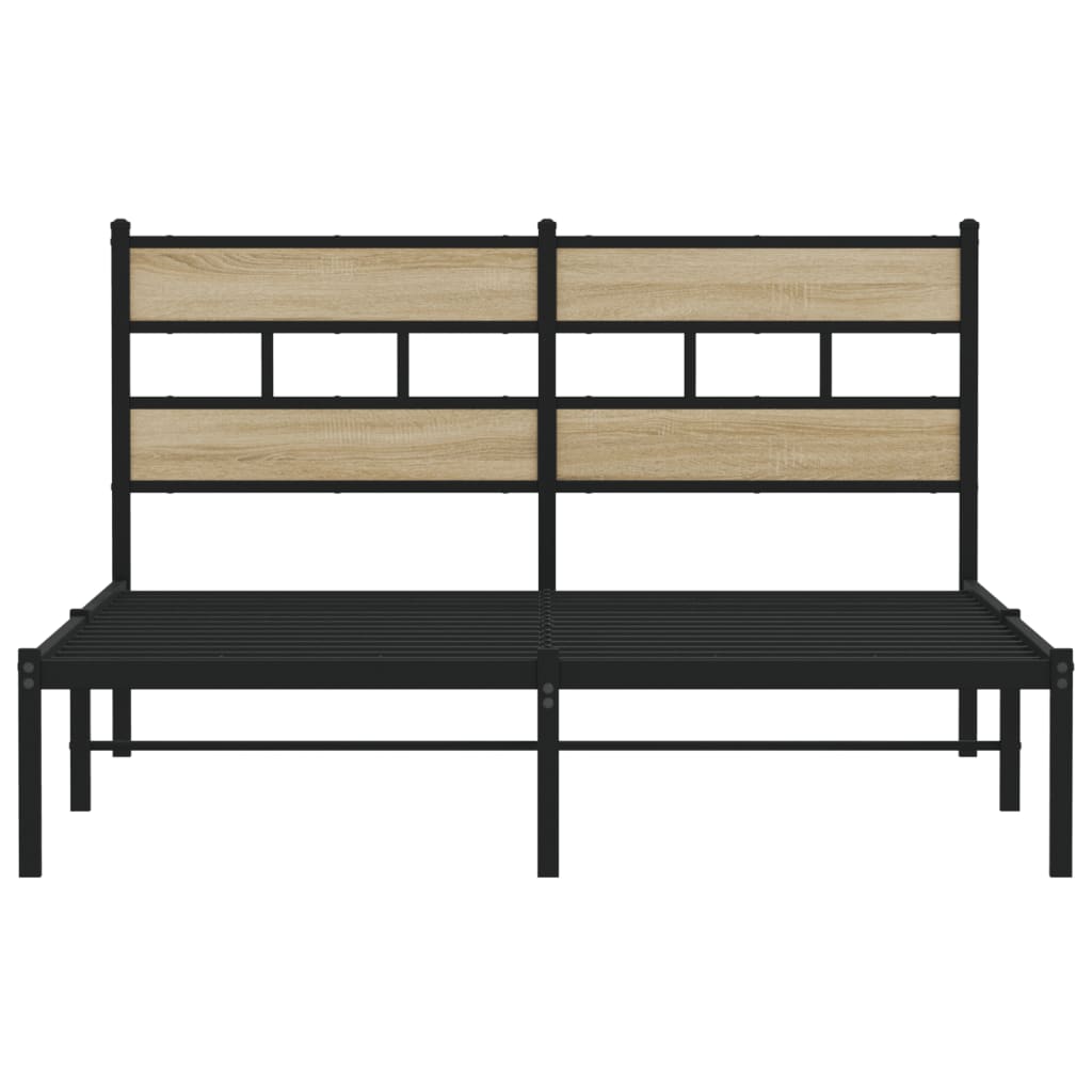 King Size Metal Bed Frame - Sonoma Oak Finish, 150x200 cm
