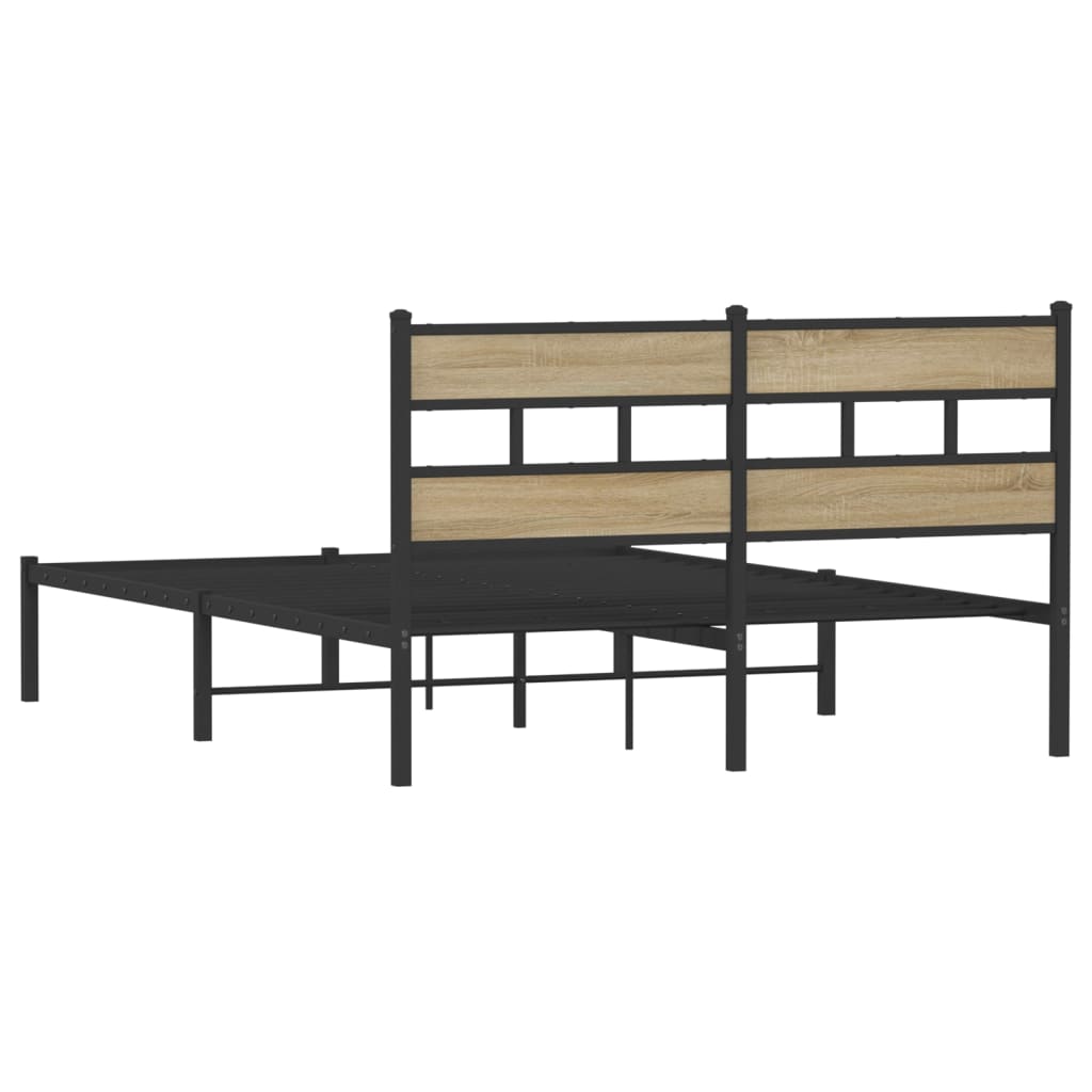 King Size Metal Bed Frame - Sonoma Oak Finish, 150x200 cm