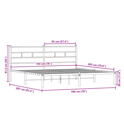 Metal Bed Frame without Mattress Sonoma Oak 193x203 cm
