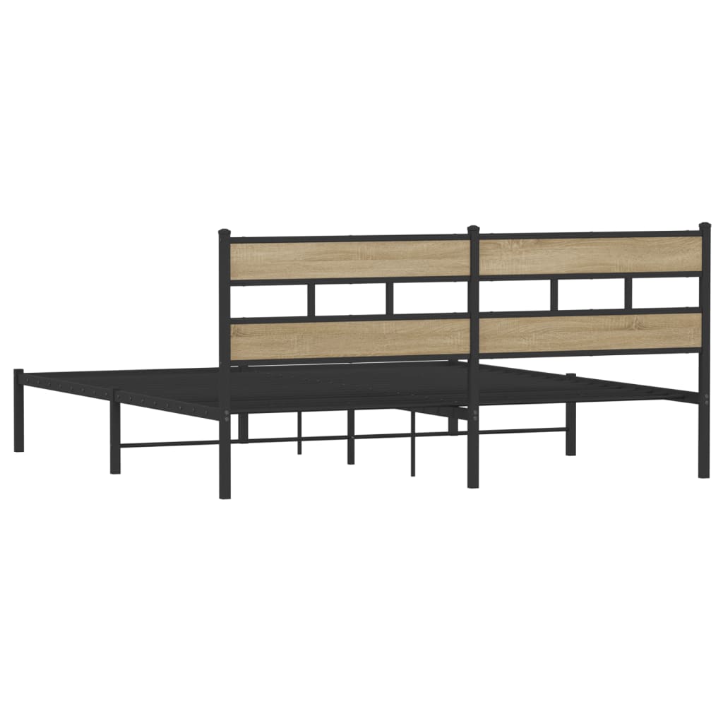 Sonoma Oak Metal Bed Frame 200x200 cm - Sturdy & Stylish Design