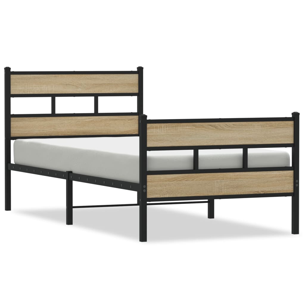 Sonoma Oak Metal Bed Frame 90x200 cm - Sturdy & Stylish Design