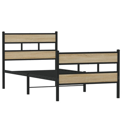 Sonoma Oak Metal Bed Frame 90x200 cm - Sturdy & Stylish Design