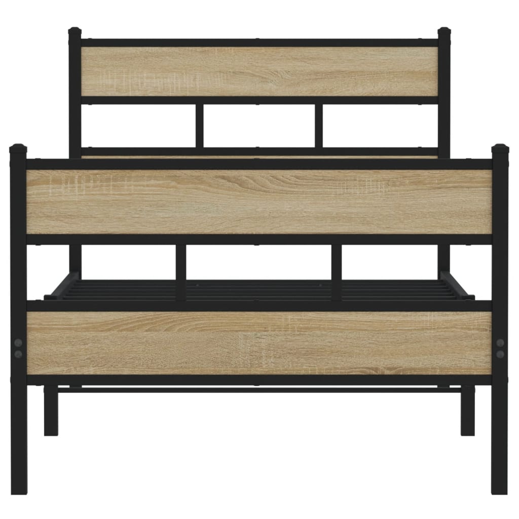 Sonoma Oak Metal Bed Frame 90x200 cm - Sturdy & Stylish Design