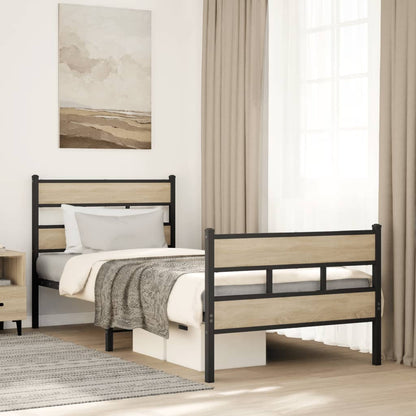 Sonoma Oak Metal Bed Frame 100x190 cm - No Mattress Included