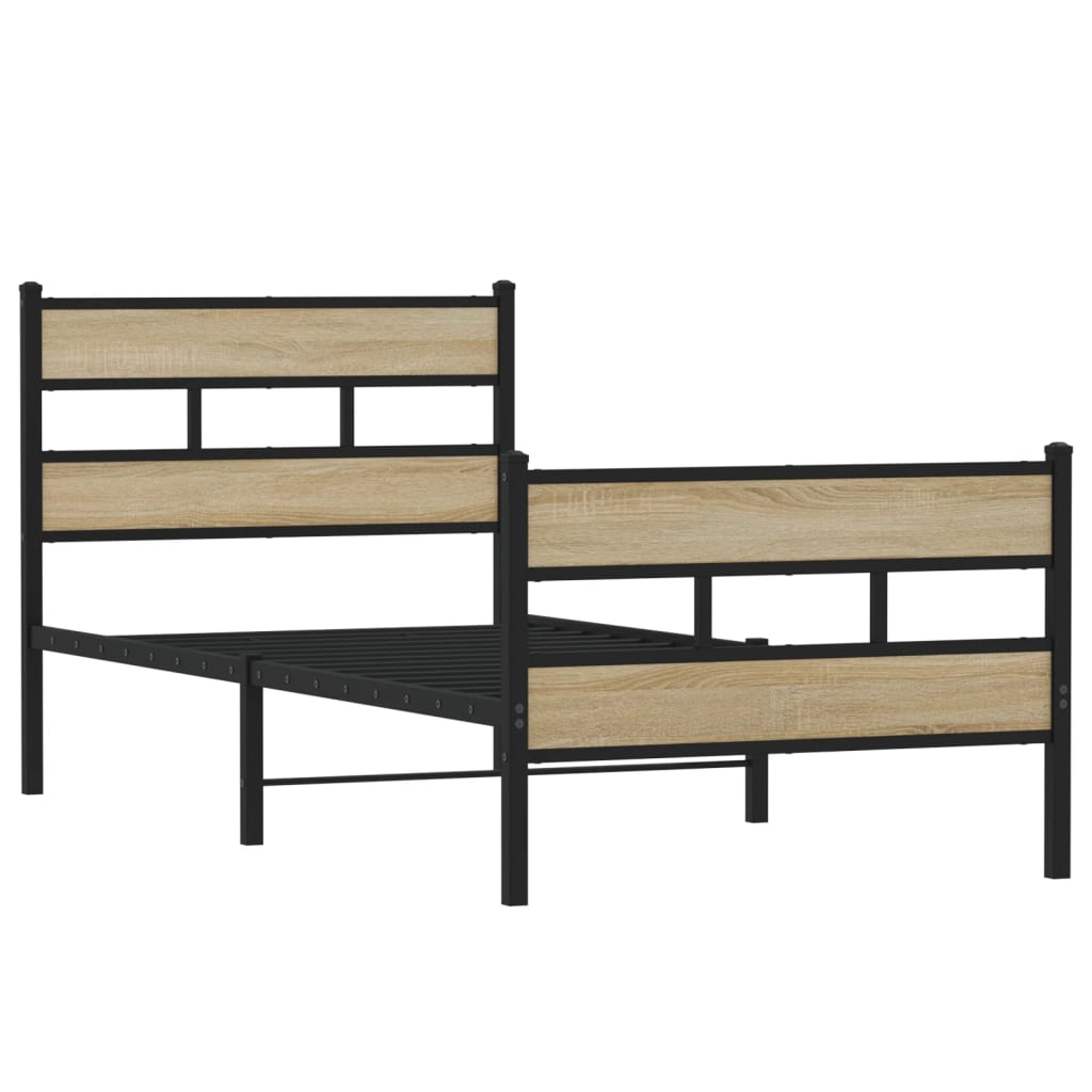 Sonoma Oak Metal Bed Frame 100x200 cm - No Mattress Included