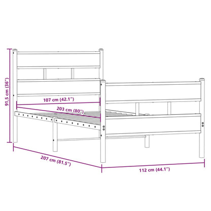 Metal Bed Frame without Mattress Sonoma Oak 107x203 cm