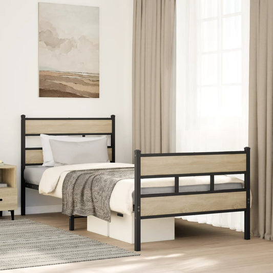 Metal Bed Frame without Mattress Sonoma Oak 107x203 cm