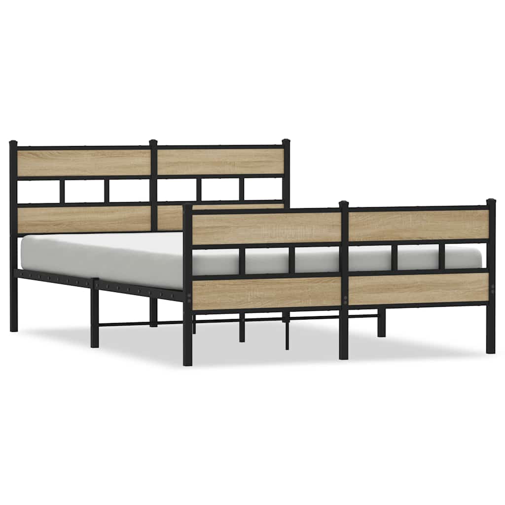 Sonoma Oak Metal Bed Frame 140x190 cm - Modern & Durable Design